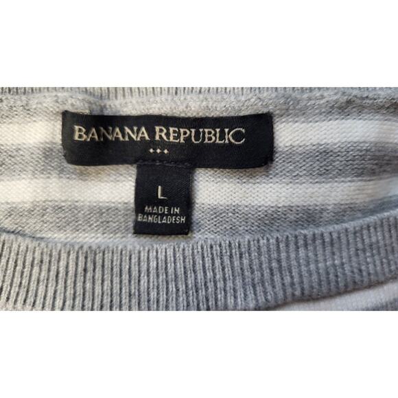 Banana Republic Short Sleeve Gray & White Striped Pullover Sweater Size Large - Picture 8 of 11